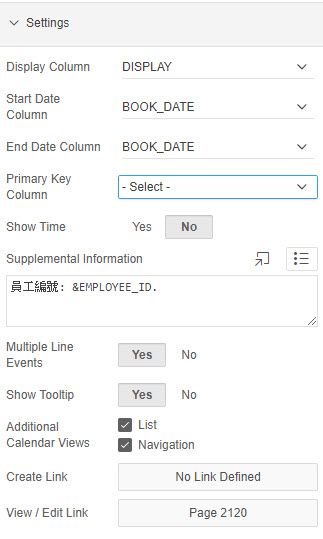 Mapping query columns to Calendar attributes